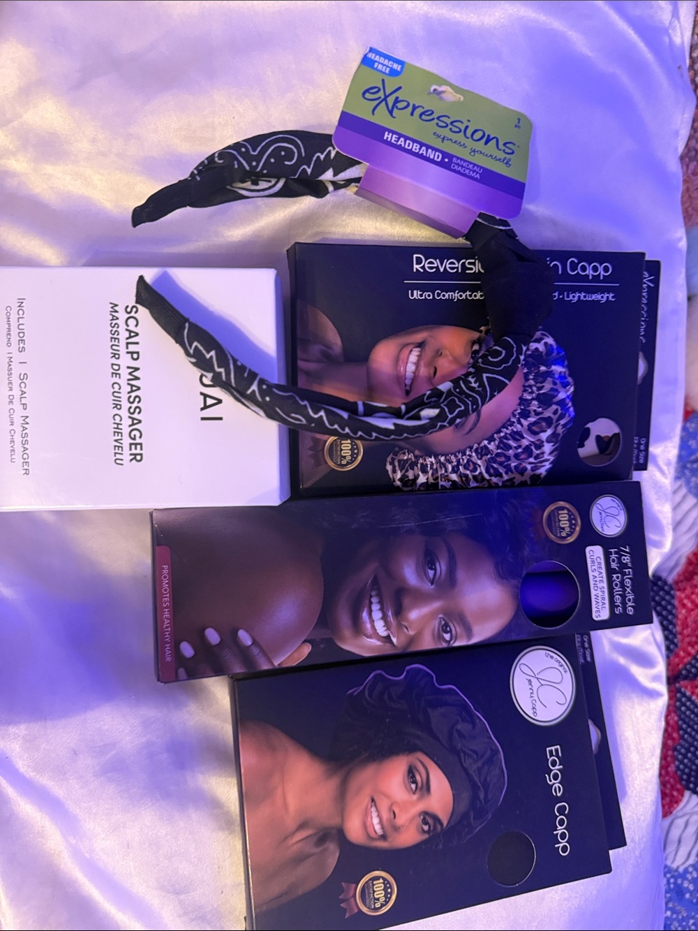 Expressions Bandana Twist Headband,2 Caps, Hair Rollers, and Scalp Massager